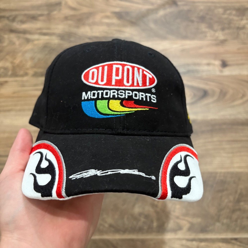 Vintage Y2K DuPont NASCAR Hat Mens OSFM Black Jeff Gordon 24 Racing Flame Cap